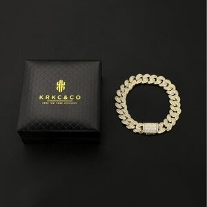 KRKC&CO 18mm Cuban Link Bracelet, 14k Gold Plated Iced Out Bracelet for Men